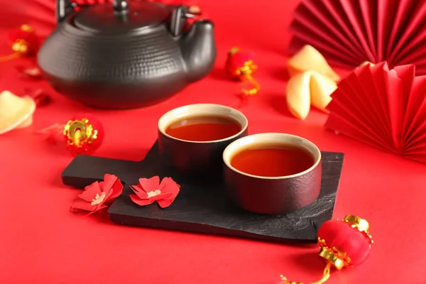 Tasty Chinese Tea Color Background — Stock Photo, Image