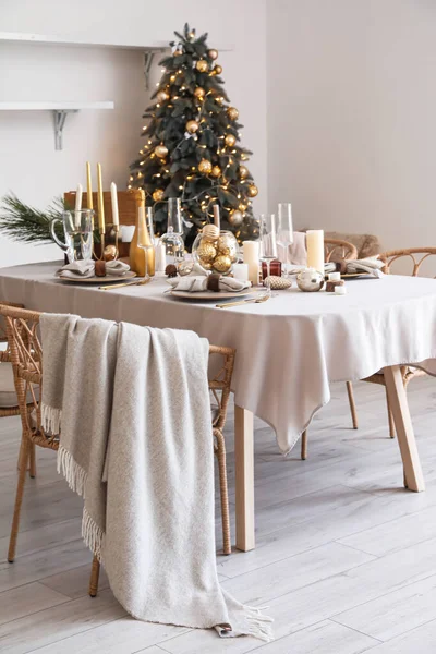 Dining Table Setting Christmas Celebration Festive Room — Stock Photo, Image