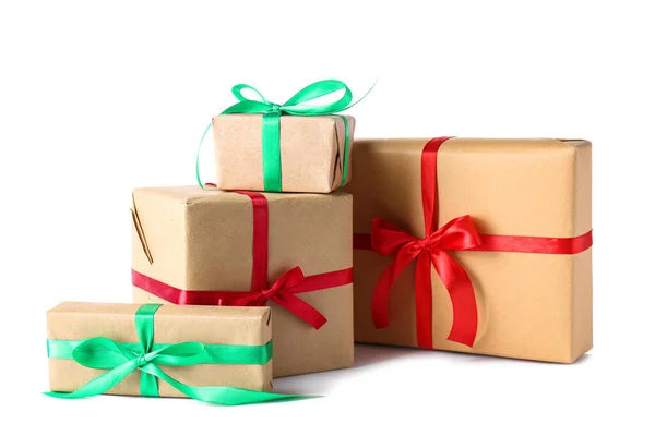 Caixas Presente Natal Bonitas Isoladas Fundo Branco — Fotografia de Stock