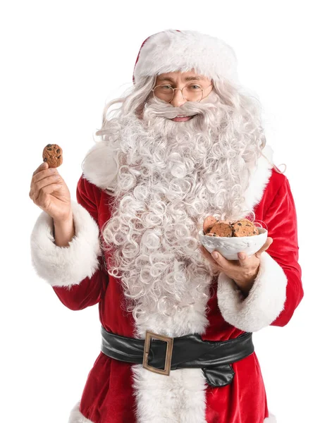 배경에 맛있는 쿠키를 곁들인 산타클로스 — 스톡 사진