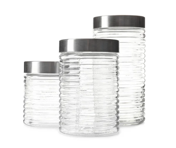 Three Glass Jars White Background — Stock Photo, Image