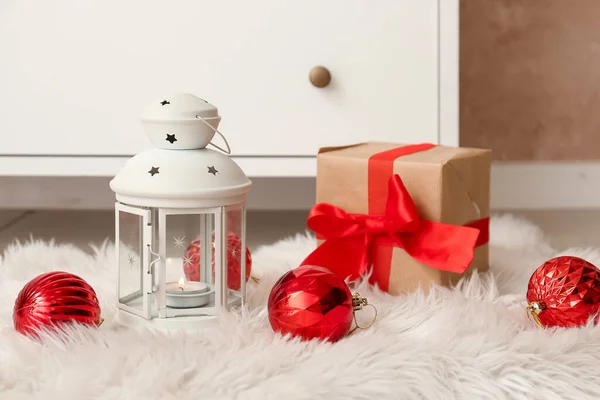 Christmas Gift Lantern Decor Floor — Stock Photo, Image