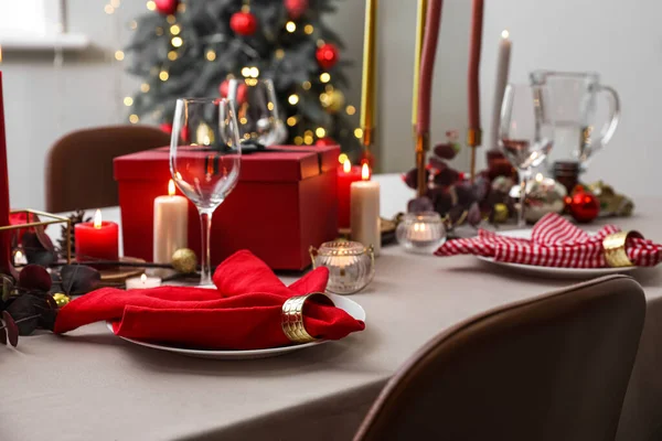 Tavolo Pranzo Con Bella Cornice Celebrazione Del Natale Camera — Foto Stock