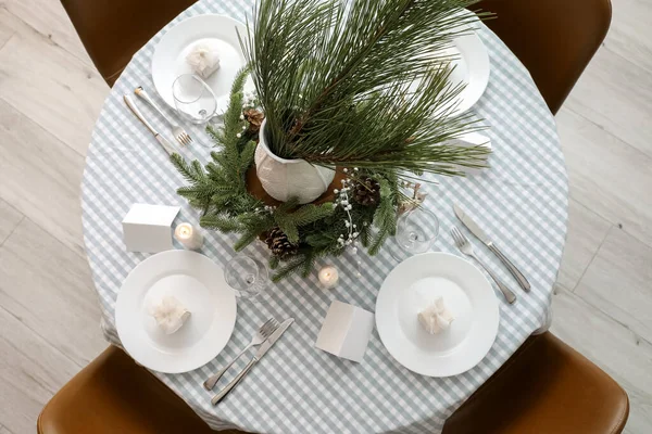 Tavolo Pranzo Con Allestimento Celebrazione Del Natale Camera — Foto Stock