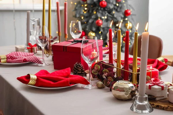 Christmas Table Setting Festive Room — Stock Photo, Image