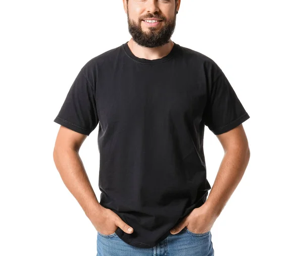 Handsome Man Black Shirt White Background — Stock Photo, Image