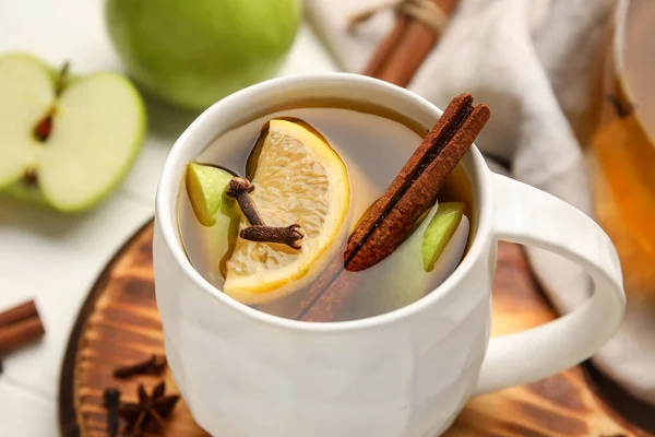 Cup Tasty Fruit Tea Cinnamon Table Closeup — Stock Photo, Image