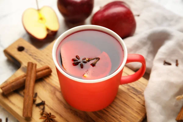 Cup Tasty Fruit Tea Cinnamon Table — Stock Photo, Image