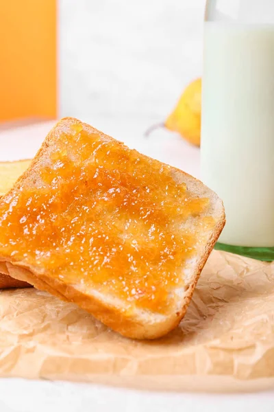 Bread Tasty Pear Jam Table Closeup — Stock Photo, Image