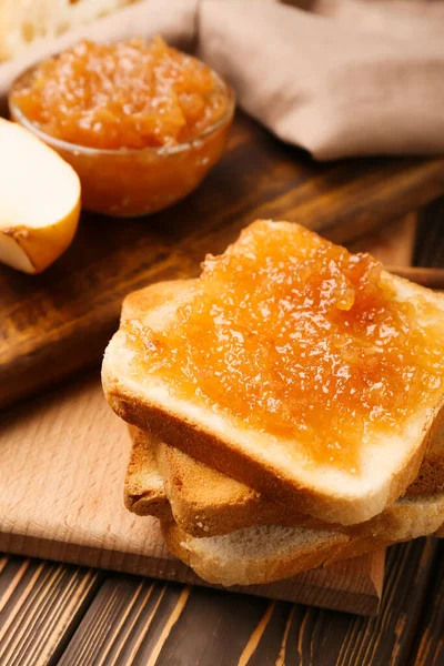 Bread Tasty Pear Jam Table Closeup — Stock Photo, Image