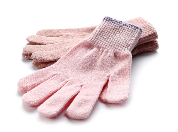 Rosa Warme Handschuhe Isoliert Auf Weißem Hintergrund Nahaufnahme — Stockfoto