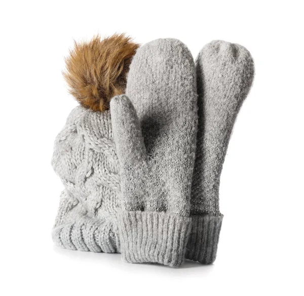 Winter Mittens Hat White Background — Stock Photo, Image