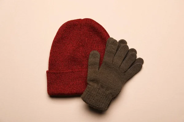 Warm Hat Gloves Color Background — Stock Photo, Image