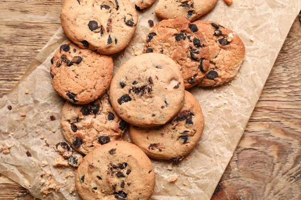 Parchment Tasty Homemade Cookies Wooden Background — Stock Photo, Image