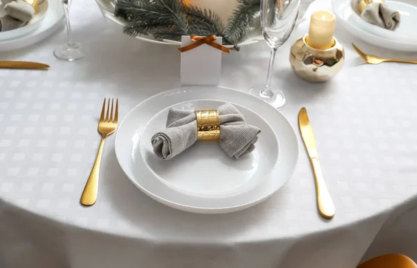 Tavolo Pranzo Con Allestimento Celebrazione Del Natale Chiuso — Foto Stock