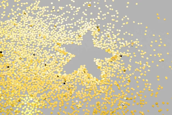 Star Made Golden Confetti Grey Background — Stock Photo, Image