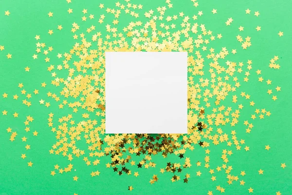 Blank Card Beautiful Golden Confetti Color Background — Stock Photo, Image