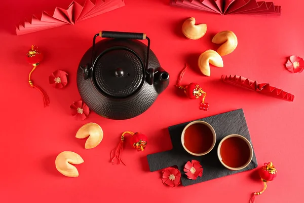 Tasty Tea Chinese Symbols Color Background — Stock Photo, Image