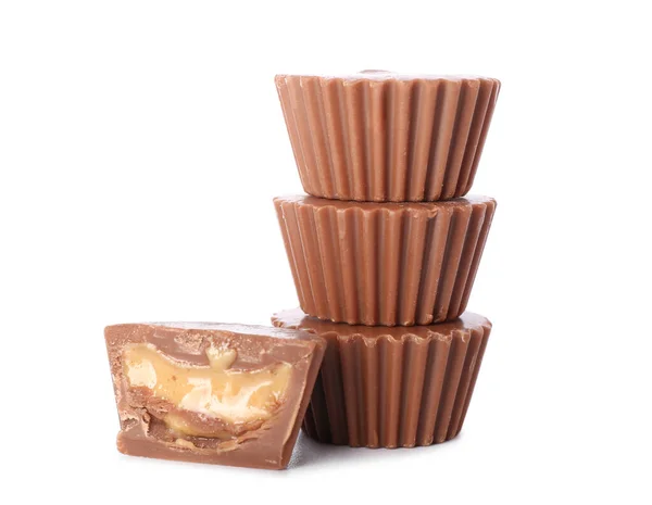 Tasty Peanut Butter Cups White Background — Stock Photo, Image