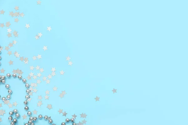 Beautiful Confetti Beads Blue Background — Stock Photo, Image