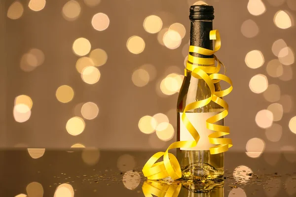 Bottle Champagne Serpentine Table Blurred Background — Stock Photo, Image