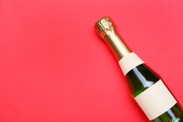 Bottle Champagne Red Background Closeup — Stock Photo, Image