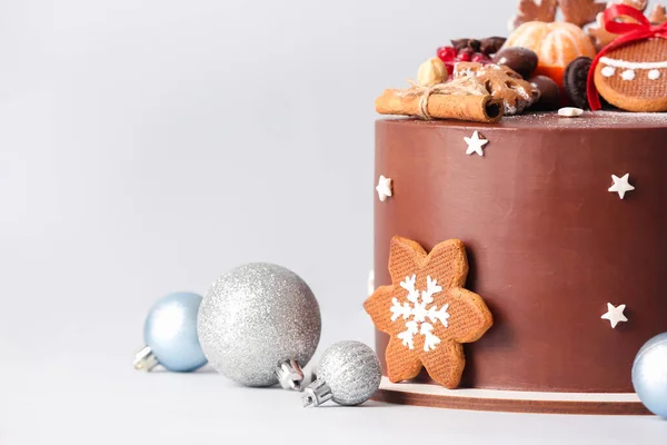 Stand Tasty Christmas Chocolate Cake Balls Light Background Closeup — Stock Photo, Image