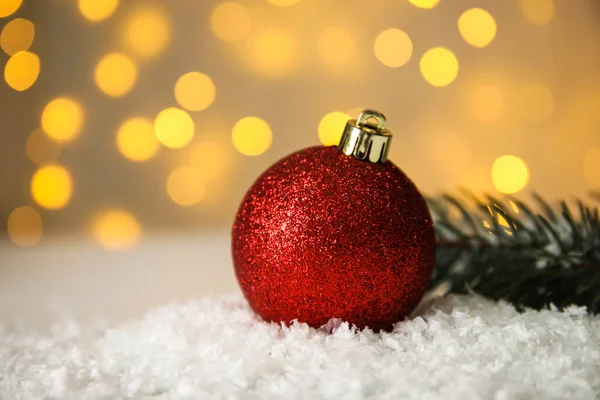 Christmas Ball Snow Blurred Lights — Stock Photo, Image