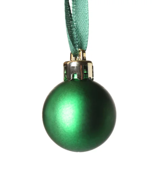 Bola Natal Verde Fundo Branco — Fotografia de Stock