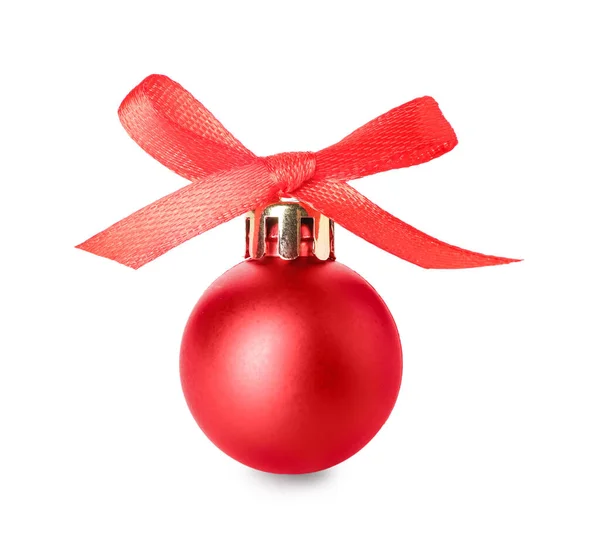 Bola Natal Vermelho Brilhante Fundo Branco — Fotografia de Stock