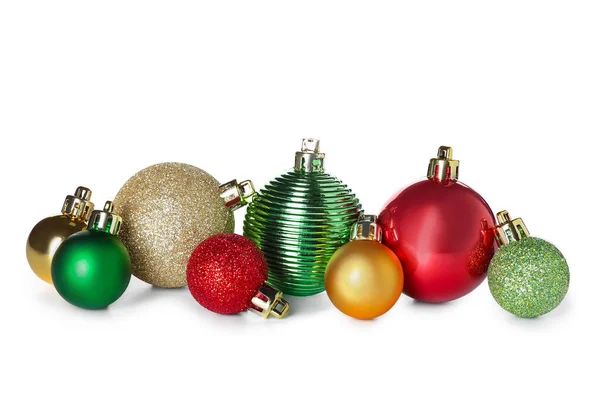 Diferentes Bolas Brillantes Navidad Sobre Fondo Blanco — Foto de Stock