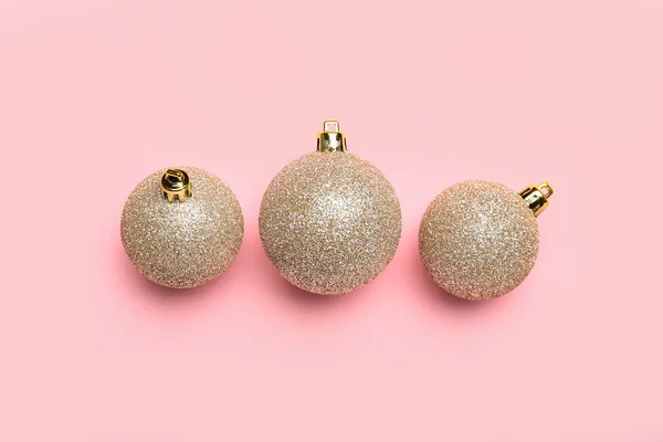 Bright Christmas Balls Pink Background — Stock Photo, Image