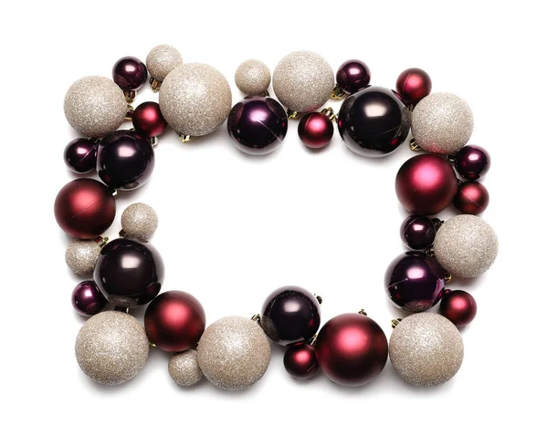 Frame Made Different Christmas Balls White Background — Stock Photo, Image