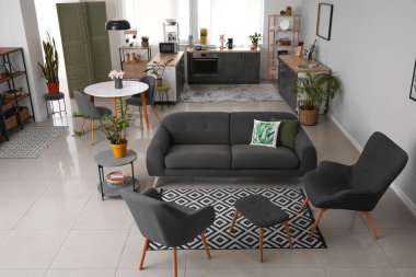 Çağdaş mutfağı olan stüdyo daire