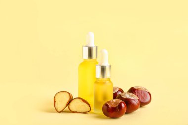 Renkli arka planda gerekli yağ ve kestaneler