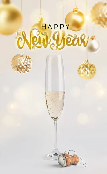庆祝新年用的贺卡 还有一杯香槟 — 图库照片