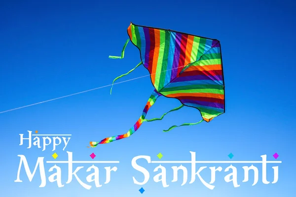 Gyönyörű Üdvözlőlap Happy Makar Sankranti Sárkány — Stock Fotó