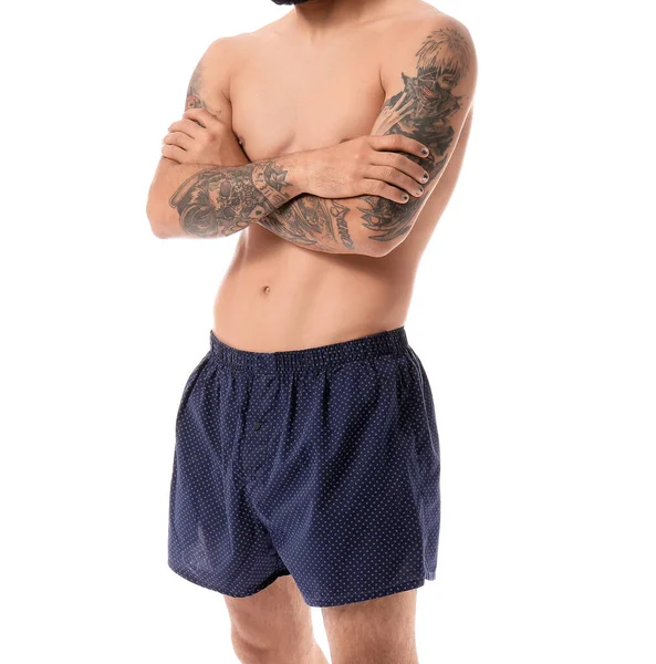 Handsome Young Man Underwear White Background — Stock Photo, Image
