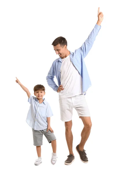 Dancing Man His Little Son White Background — Stock Photo, Image