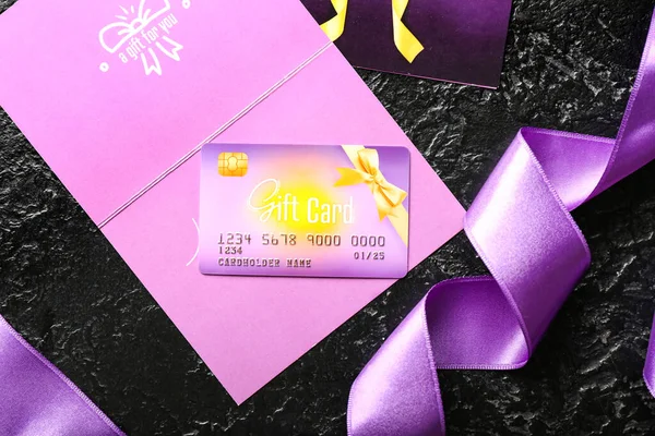 Gift Card Ribbon Dark Background Closeup — Stock Photo, Image