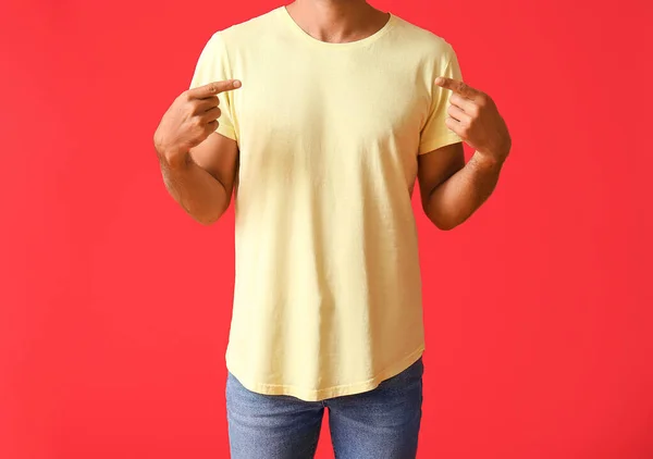 Handsome Young Man Stylish Shirt Color Background — Stock Photo, Image