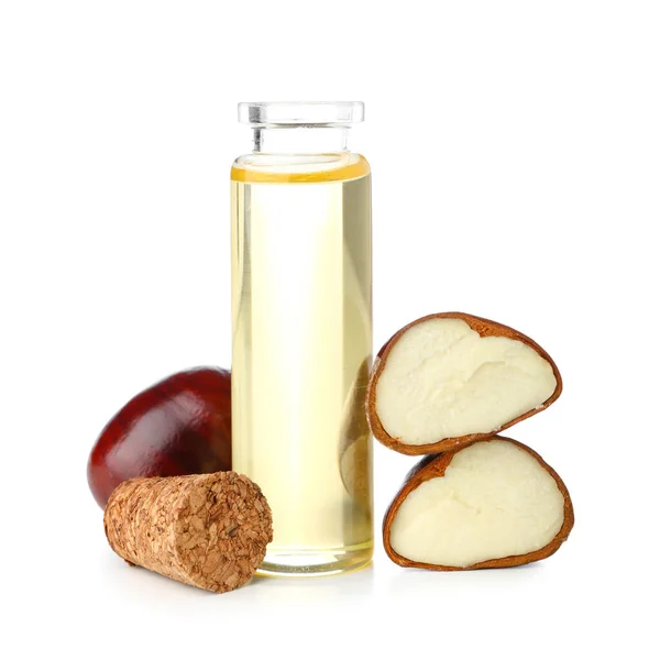 Bottle Chestnut Essential Oil White Background — Stock Photo, Image