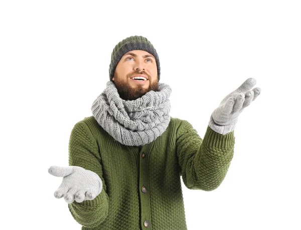 Handsome Man Winter Clothes Isolated White — Stock Photo, Image
