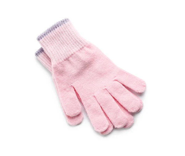 Rosa Warme Handschuhe Auf Weißem Hintergrund — Stockfoto