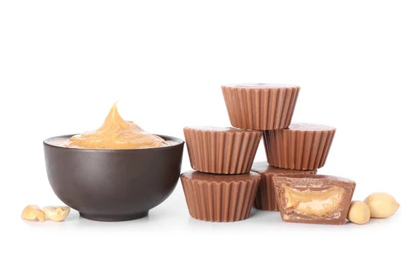 Tasty Peanut Butter Cups White Background — Stock Photo, Image