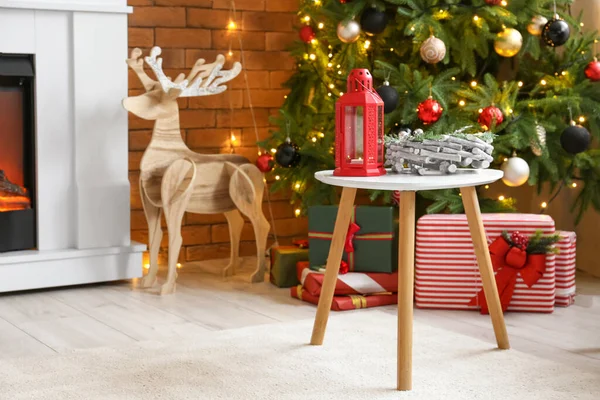 Interior Stylish Living Room Decorated Christmas — Stock Photo, Image