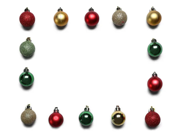 Rámeček Různých Vánočních Míčků Světlém Pozadí — Stock fotografie