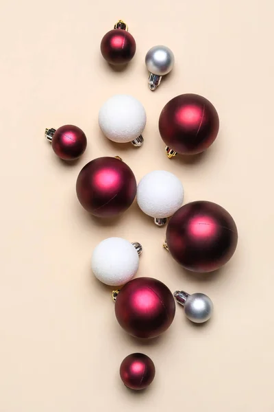 Set Beautiful Christmas Balls Color Background — Stock Photo, Image