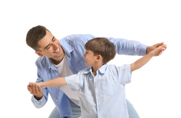 Ballando Uomo Suo Piccolo Figlio Sfondo Bianco — Foto Stock