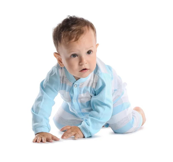 Küçük Bebek Beyaz Arka Planda Sürünüyor — Stok fotoğraf